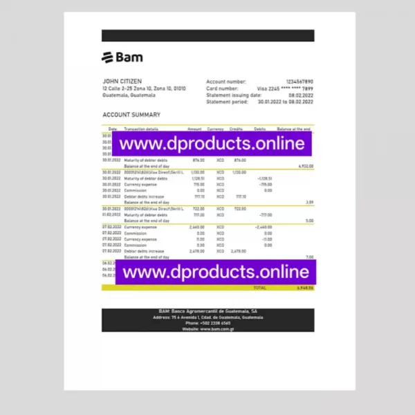 Guatemala Bank Statement PDF Template