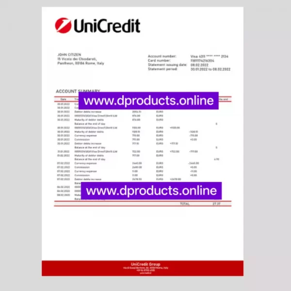 Italy Bank Statement PDF Template