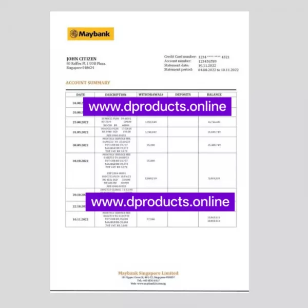 Singapore Bank Statement PDF Template