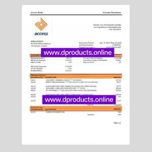 Gambia Bank Statement PDF Template