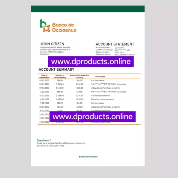 Honduras Bank Statement PDF Template