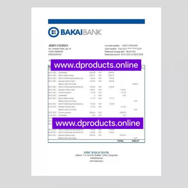 Kyrgyzstan Bank Statement PDF Template