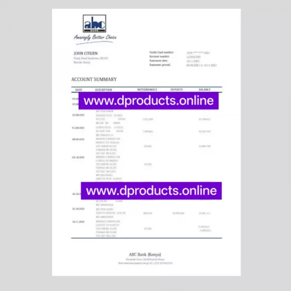 Kenya Bank Statement PDF Template