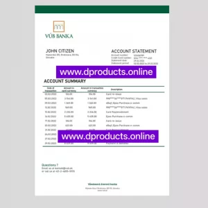 Slovakia Bank Statement PDF Template