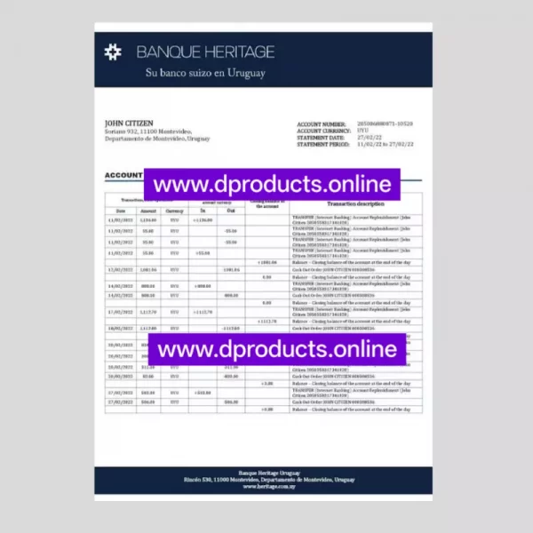 Uruguay Bank Statement PDF Template