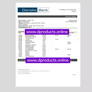 Lithuania Bank Statement PDF Template