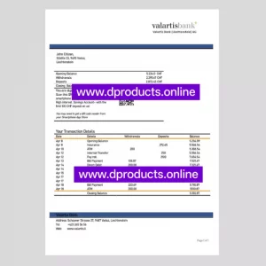 Liechtenstein Bank Statement PDF Template