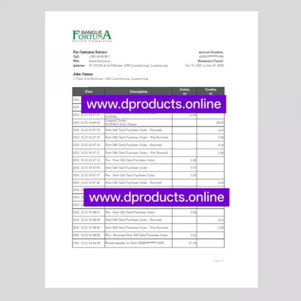 Luxembourg Bank Statement PDF Template