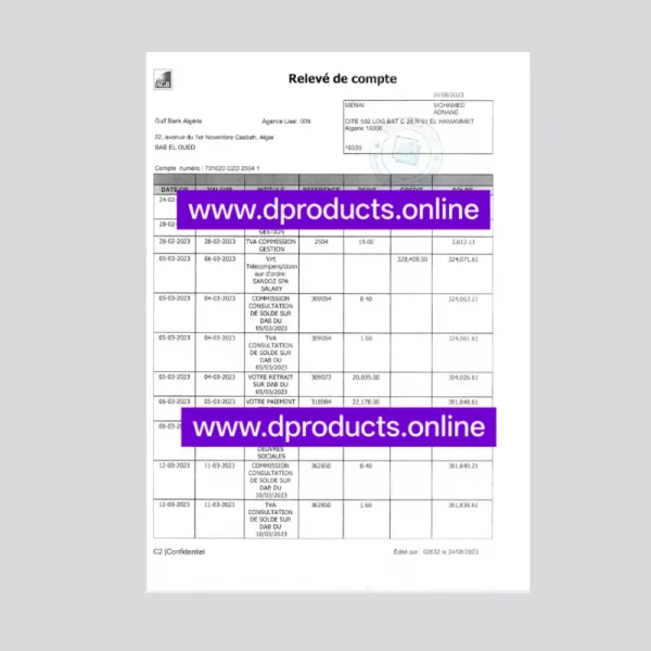 Algeria Bank Statement PDF Template