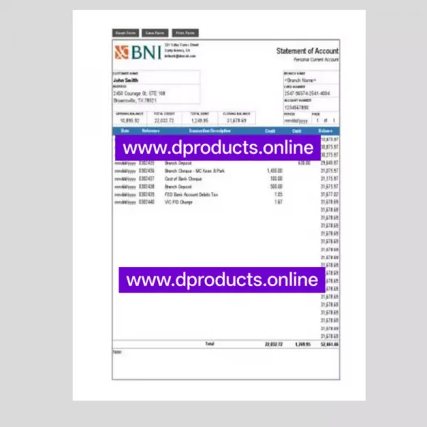 Trinidad and Tobago Bank Statement PDF Template