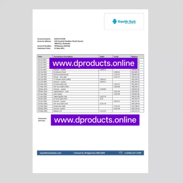 Congo (Republic) Bank Statement PDF Template