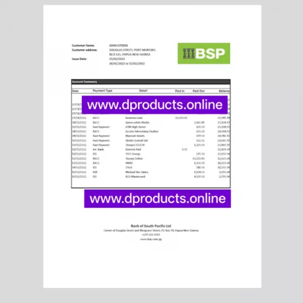 Papua New Guinea Bank Statement PDF Template