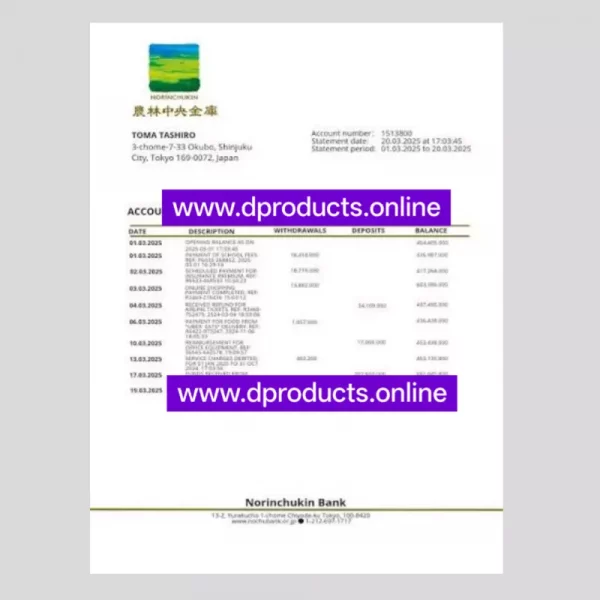 Japan Bank Statement PDF Template