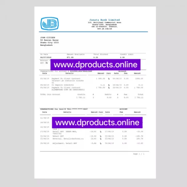 Vanuatu Bank Statement PDF Template