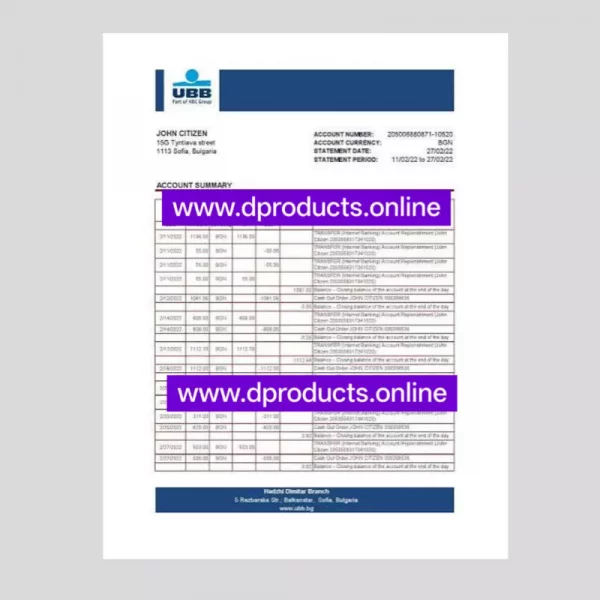 Bulgaria Bank Statement PDF Template
