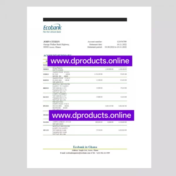 Ghana Bank Statement PDF Template