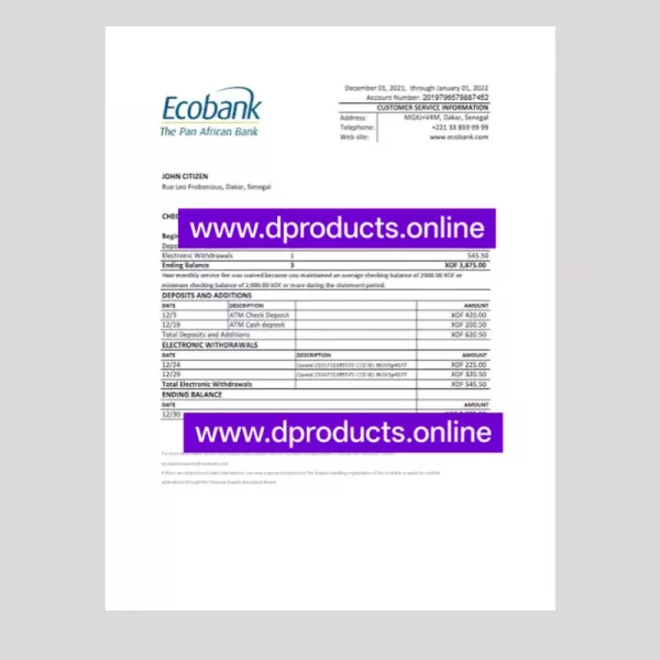 Senegal Bank Statement PDF Template