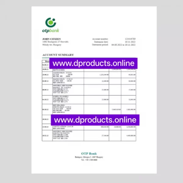 Hungary Bank Statement PDF Template