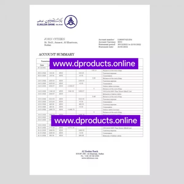 Sudan Bank Statement PDF Template