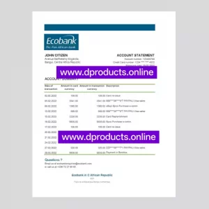 Central African Republic Bank Statement PDF Template