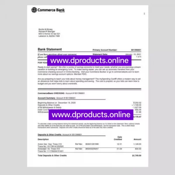 Lebanon Bank Statement PDF Template