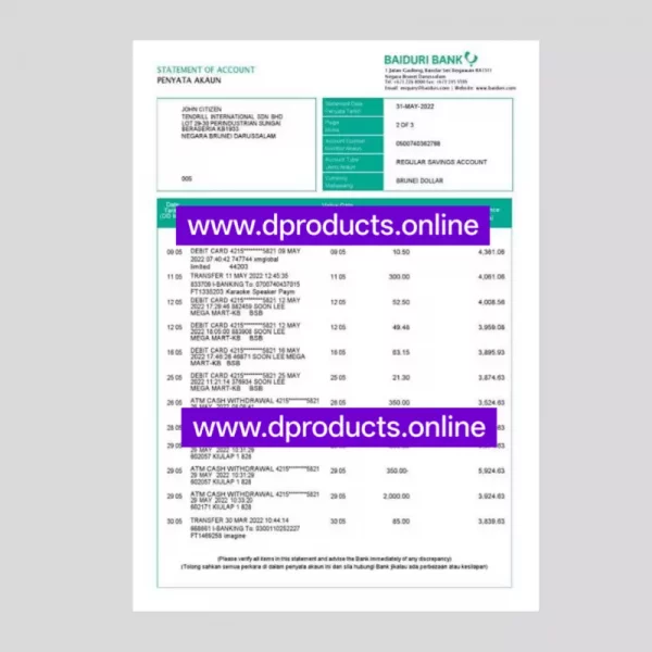 Brunei Bank Statement PDF Template