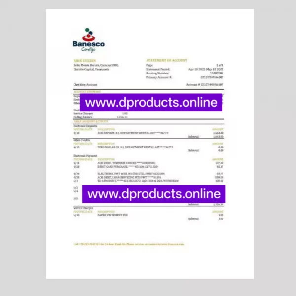 Venezuela Bank Statement PDF Template