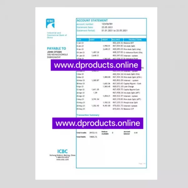 China Bank Statement PDF Template