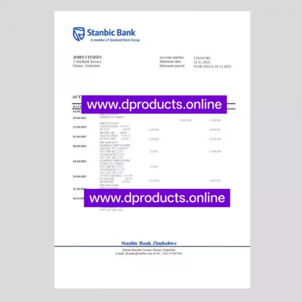 Zimbabwe Bank Statement PDF Template