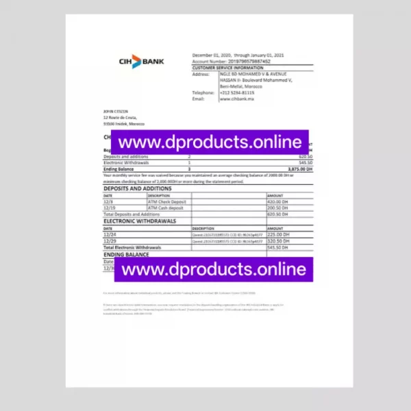 Morocco Bank Statement PDF Template