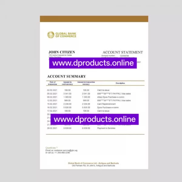 Antigua and Barbuda Bank Statement PDF Template