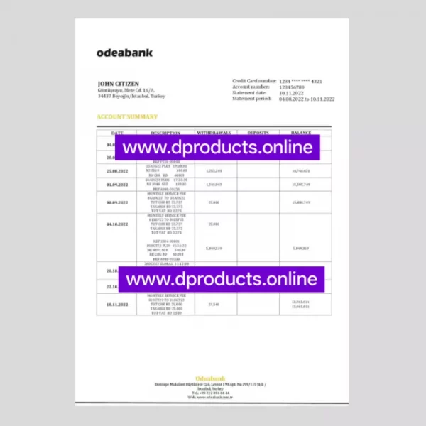 Türkiye Bank Statement PDF Template