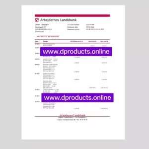 Denmark Bank Statement PDF Template