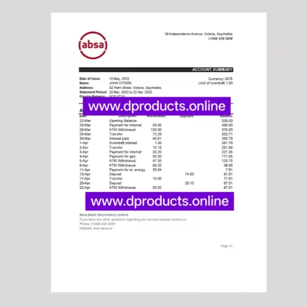 Seychelles Bank Statement PDF Template