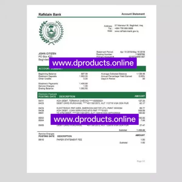 Iraq Bank Statement PDF Template