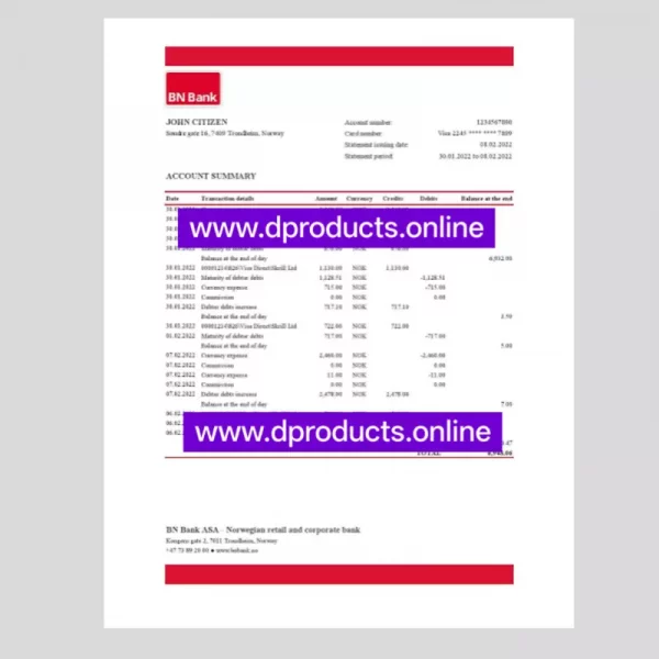 Norway Bank Statement PDF Template