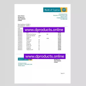 Cyprus Bank Statement PDF Template