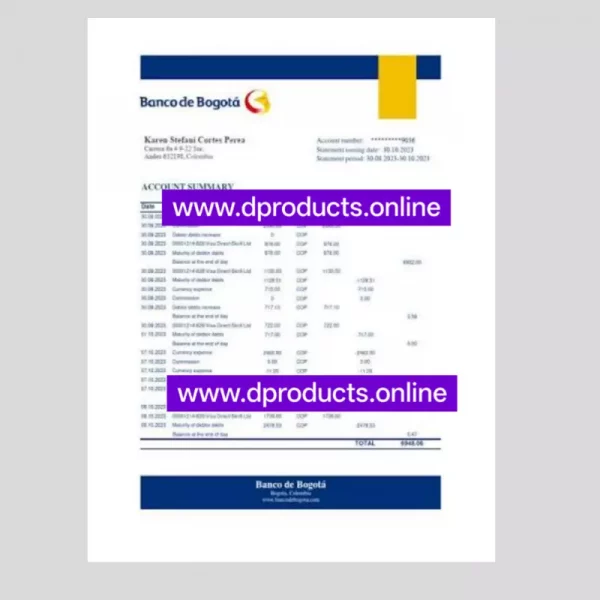 Colombia Bank Statement PDF Template
