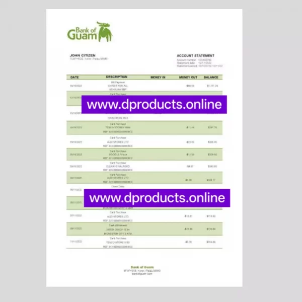 Palau Bank Statement PDF Template