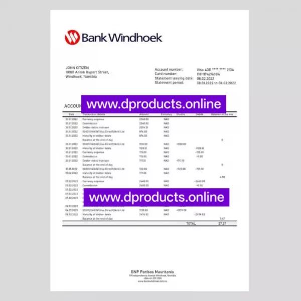 Namibia Bank Statement PDF Template