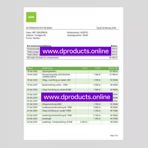 Sweden Bank Statement PDF Template
