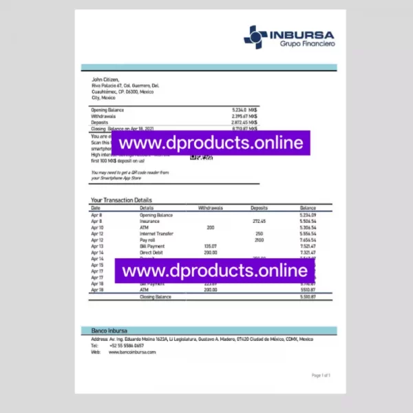 Mexico Bank Statement PDF Template