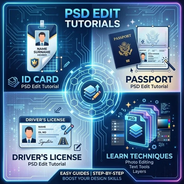 PSD Edit Tutorial - ID Card, Passport, Driver License